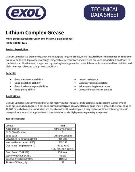 Single Exol Lithium Complex Grease Cartridge