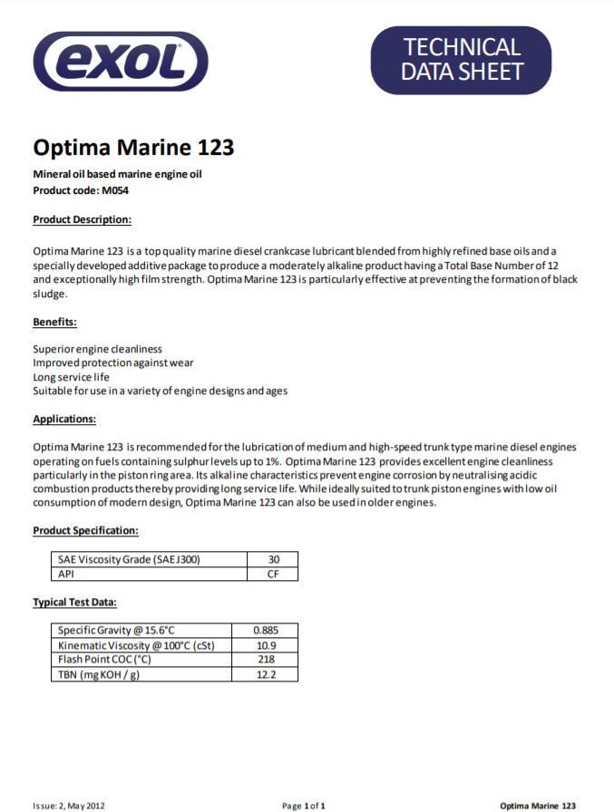 Exol Excel Marine 123- 30 Grade Oil