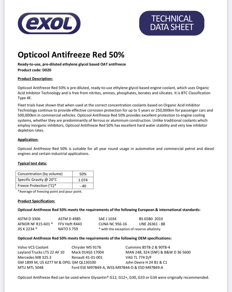 Exol Opticool Antifreeze Red-Ready To Use