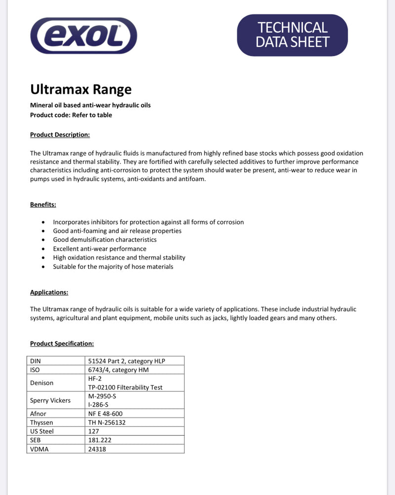 Exol Ultramax 32 Hydraulic Oil