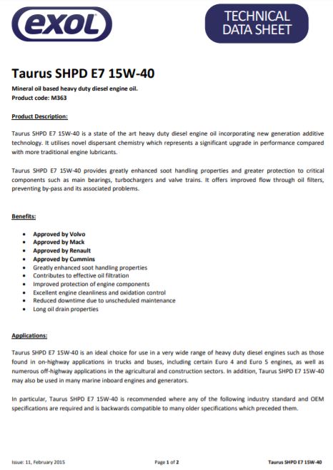 Exol Taurus SHPD E7 15w-40
