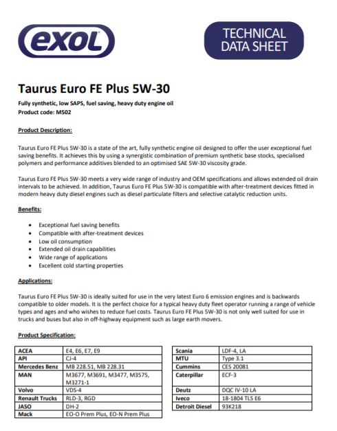 Exol Taurus Euro FE Plus 5w-30